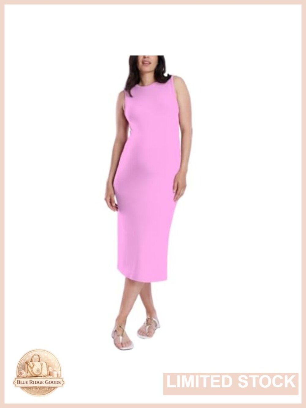 Sleeveless Crew Neck Rib Knit Midi Bodycon Pregnancy Dress